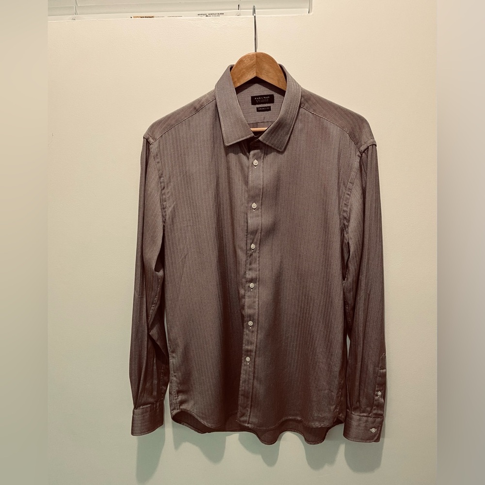2/$20 - Zara Man - Brown & White Dress Shirt - 44 - 17